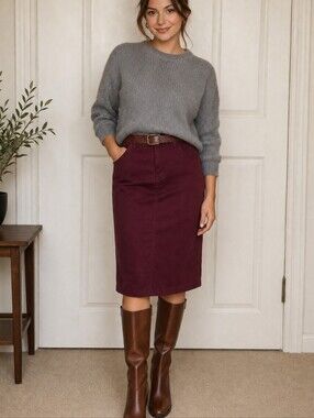 Women's Burgundy Straight Stretch Skirt, 6